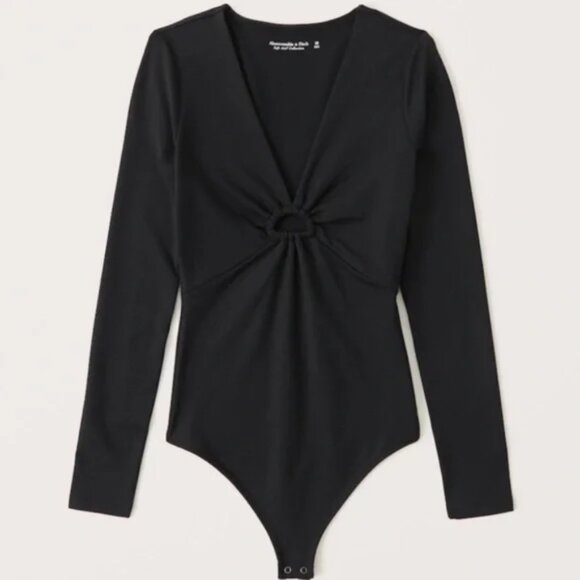 Abercrombie & Fitch Black Long-Sleeve Seamless Fabric Keyhole Bodysuit - Picture 1 of 4